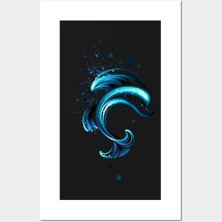 Glowing dolphin on black background Posters and Art